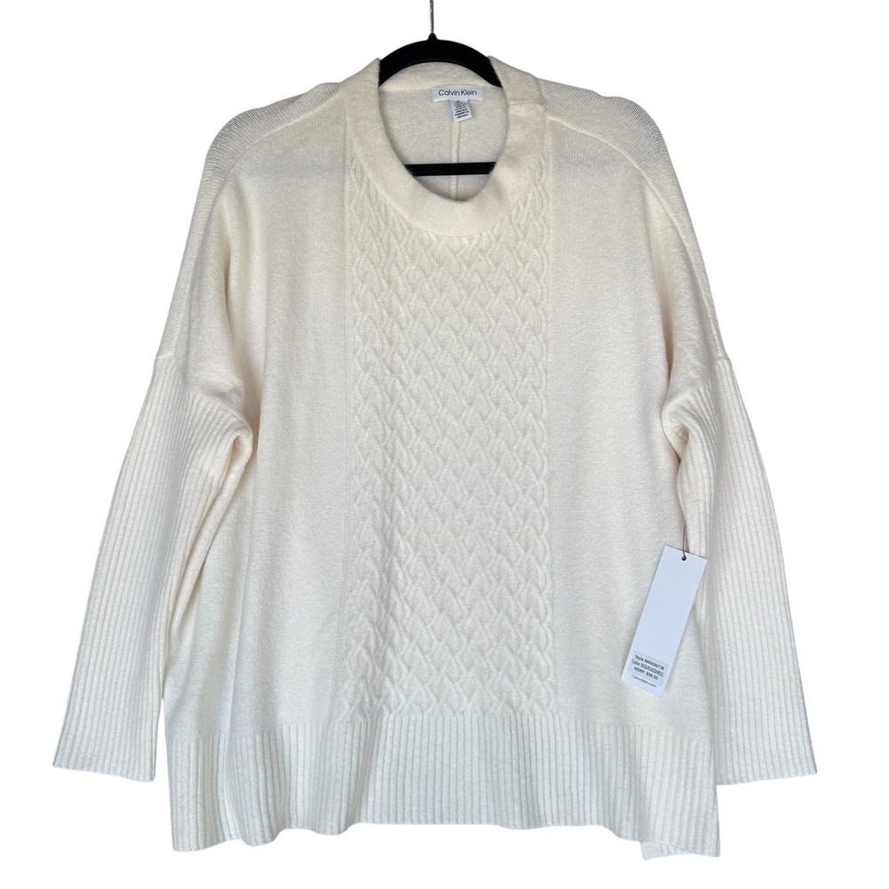 Calvin Klein Cable Knit Sweater Women S Cream Poncho Coastal Cowgirl Lagenlook‎